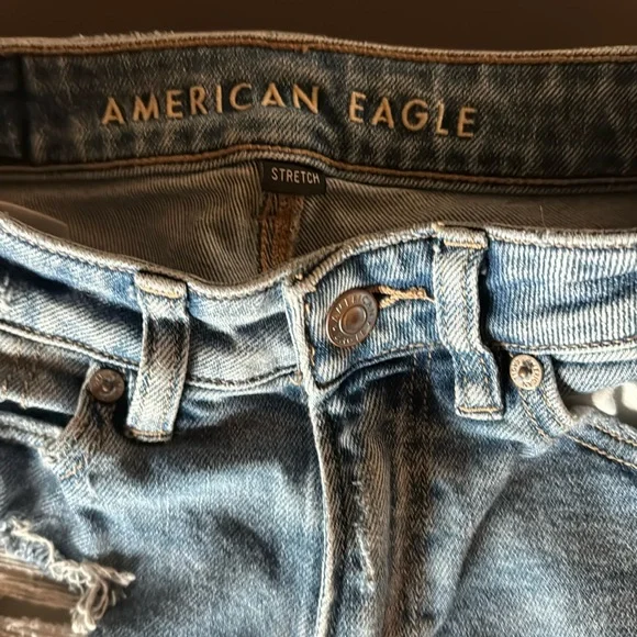 American Eagle Mom Straight Jeans 00 Short Stretch Distressed Denim - Picture 3 of 13